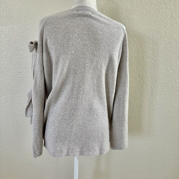 Mustard Seed Gray Thin Knit Sweater Size Medium Oversized Pullover Top Tie Arms - Picture 7 of 12